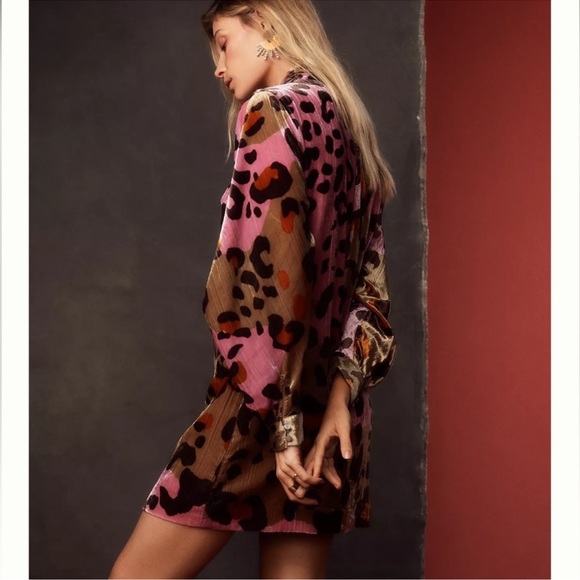 Anthropologie Pink and Brown Leopard Print Dress - Picture 2 of 5